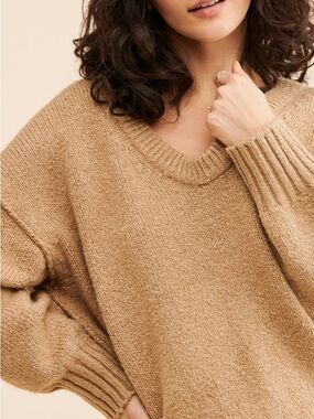 Cozy Free People Brookside Tunic Sweater in Camel